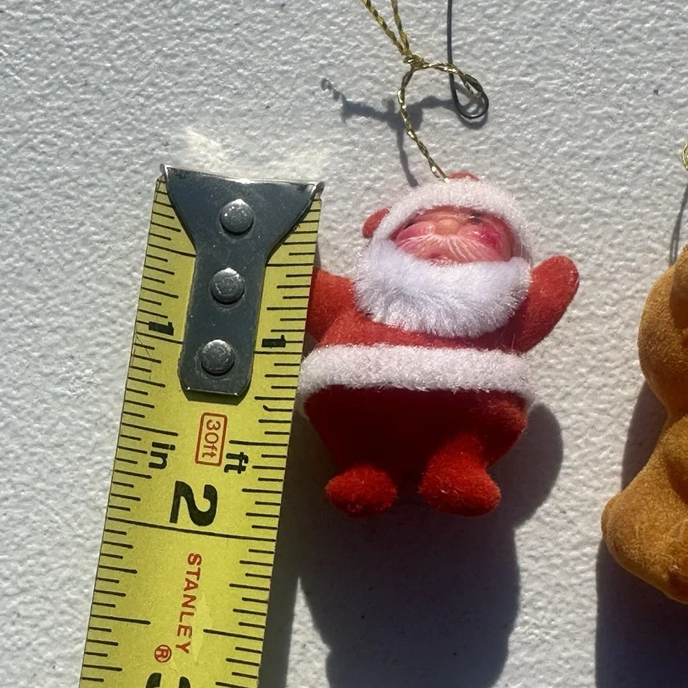 Vintage 1950s Flocked Santa And‎ Teddy Bear Christmas Ornaments Set Of 2 Japan